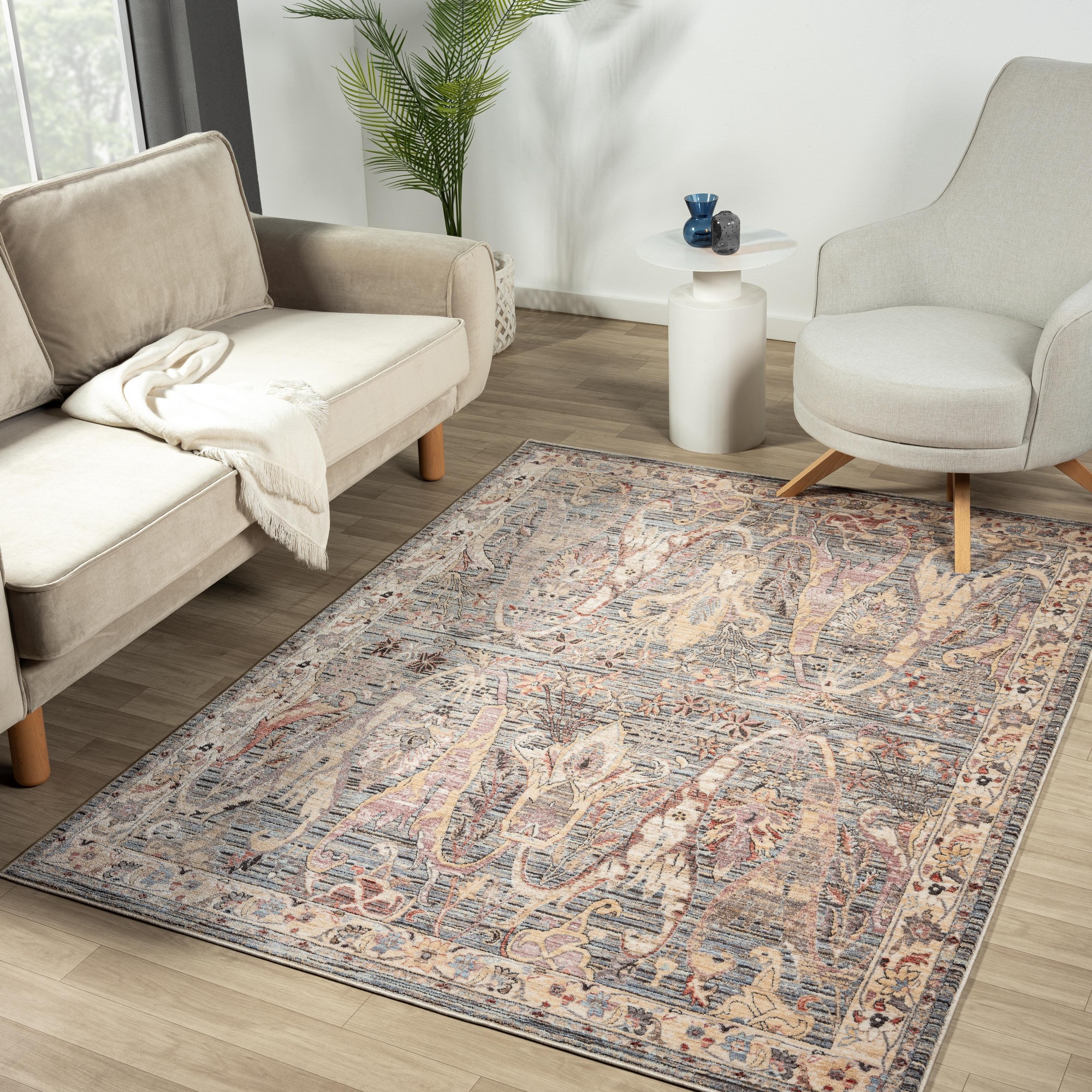 Alia 697gh Traditional Border Rugs In Light Blue Anthra